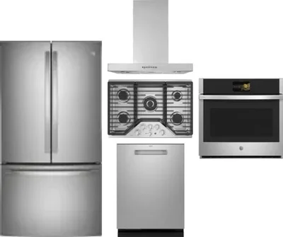 5 Piece Package Includes Refrigerator, Cooktop, Wall Oven, Hood And Dishwasher